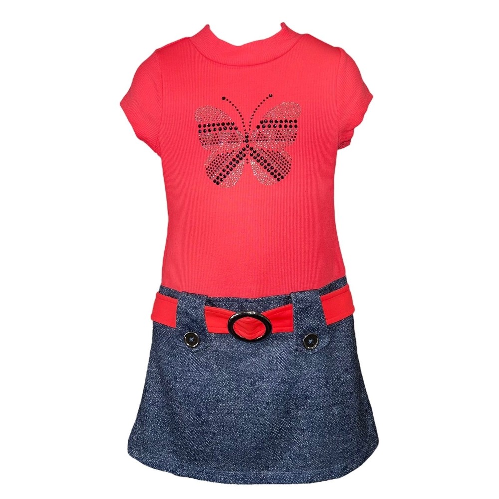 Pink & Violet with Butterfly Belt Casual Red Orange & Blue Dress Girl’s Size XS